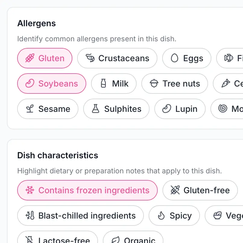 Multi-language and dietary clarity built-in